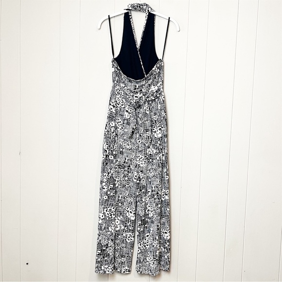 Anthropologie Giovanna Halter Jumpsuit Small black white neutral stretch floral - Picture 3 of 10